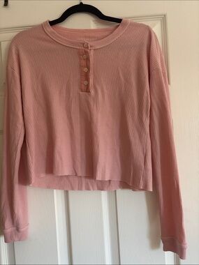 Women's Pink Waffle Knit Henley Top XS American eagle